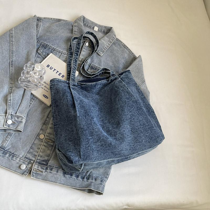 Damen-Umhängetasche mit großem Fassungsvermögen, Denim-Einkaufstasche, Schultasche