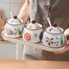 Ceramic seasoning Kitchen salt seasoning  Storage box set Household good-looking oil-splashed chili  Seasoning