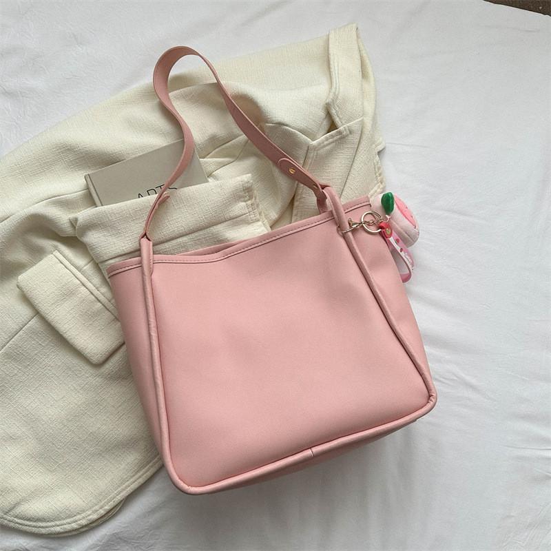 Stylish Pink Pu Tote Bag For Women Perfect For Casual Autumn Commute With Large Capacity