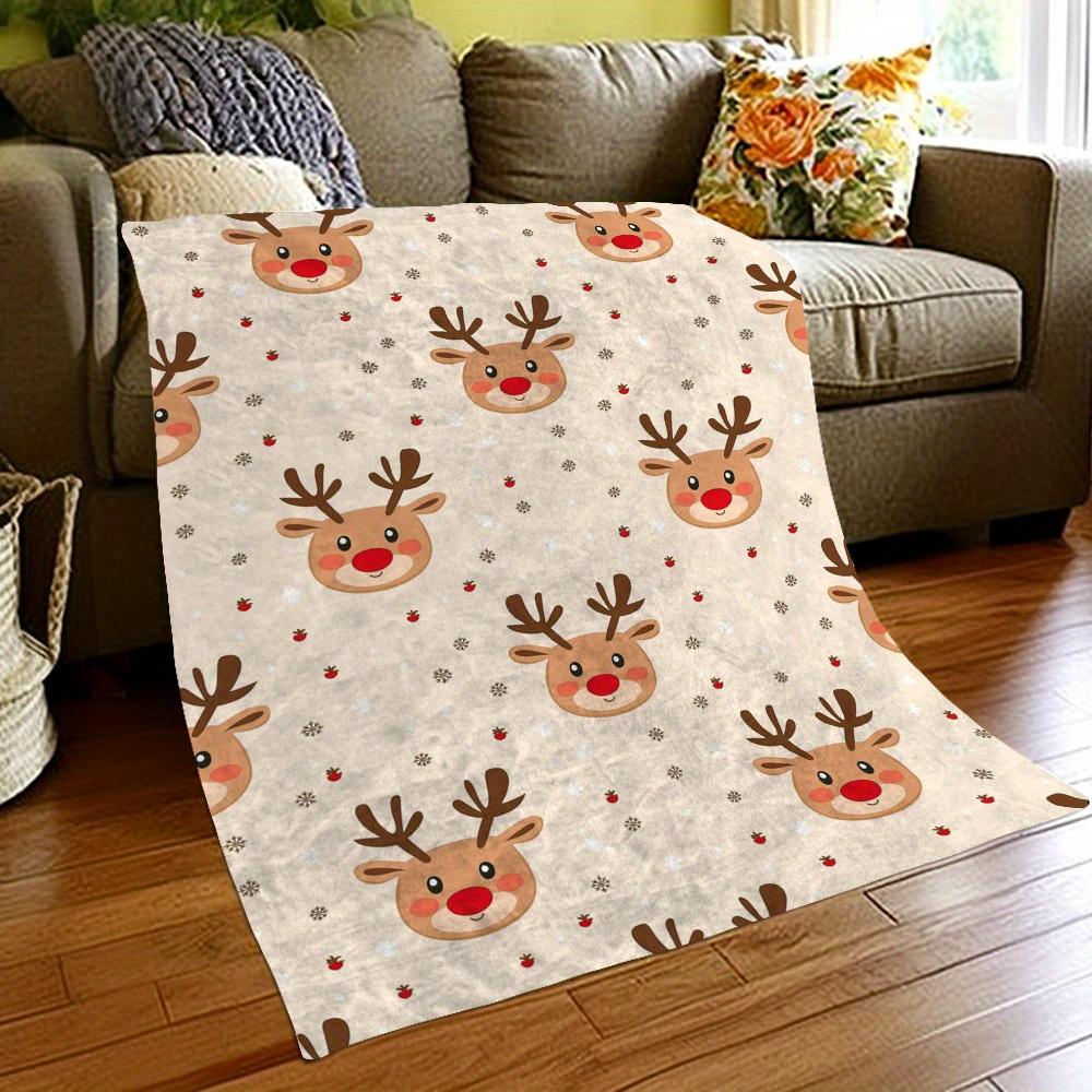 Cozy Christmas Reindeer Printed Fleece Blanket Soft Warm Lightweight Perfect For Naps Camping Travel And Office Decoration