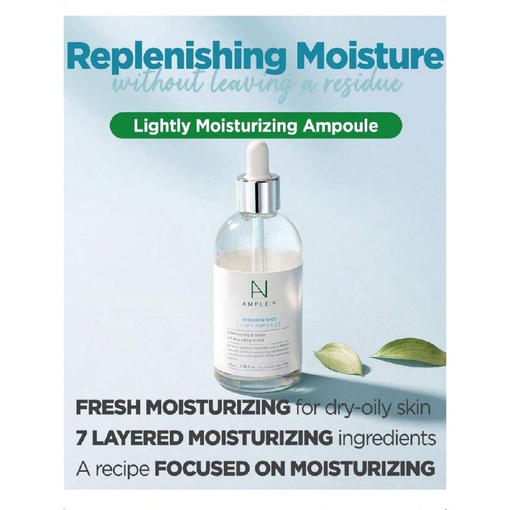 Ample:N Hyaluron Shot Light Serum 100ml Hydrate Oily And Combination Skin And Restore Vitality – Plumping, Refreshing, Anti Aging Ampoule