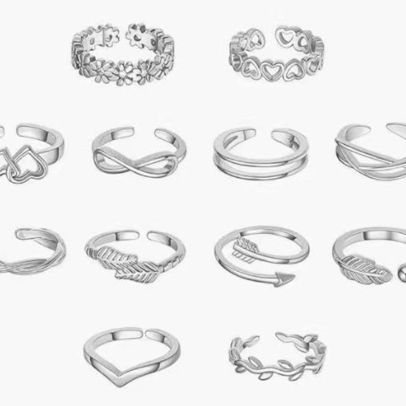 Fashion Niche Open Ring Design Vintage 12-Piece Set Of Open Foot Rings