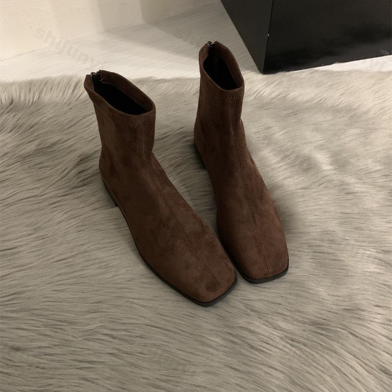 Mote Dame Retro Chelsea Korte Støvletter Britisk Stil 2025 Høst Ankelstøvletter Plattform Glidelås Utendørs Sklisikker Firkantet Tå Dame Støvletter