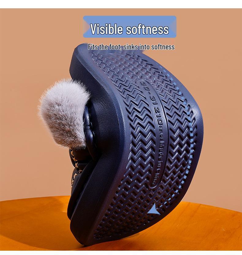 Warme rutschfeste Baumwoll-Hausschuhe für Kinder und Erwachsene mit PU-Leder, weicher Sohle und Plüschfutter für Zuhause.