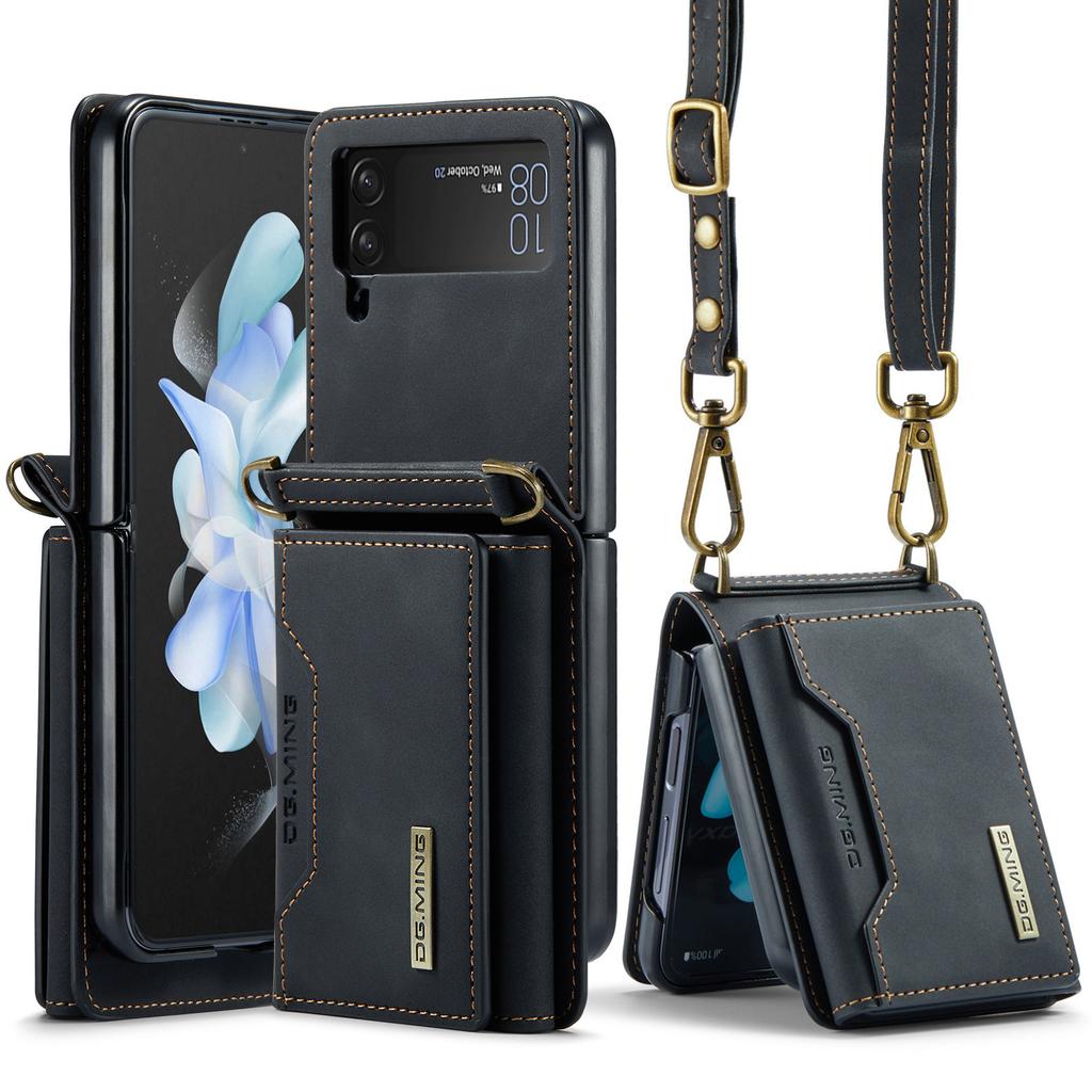 Samsung Z Flip4 Crossbody Lanyard Wallet Protective Case Z Flip6 Foldable Shoulder Strap Leather Case Phone Case Multi Functional Protective Shell