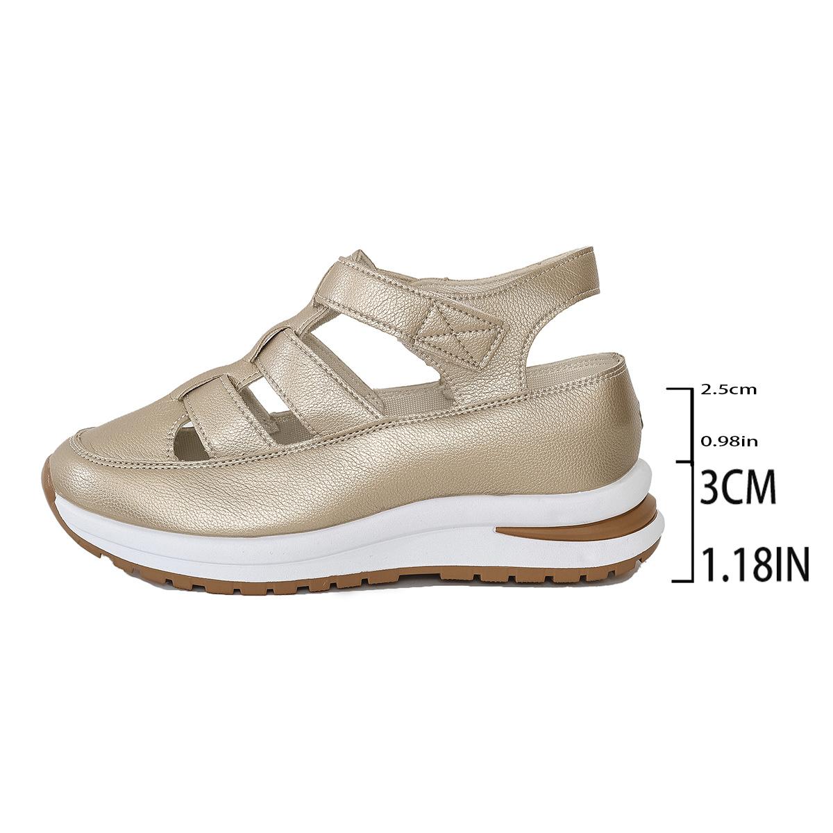 

Летние новые босоножки на покатом каблуке с открытым носком, дышащие, женские, большого размера, с толстой подошвой, на липучке 43 золотой