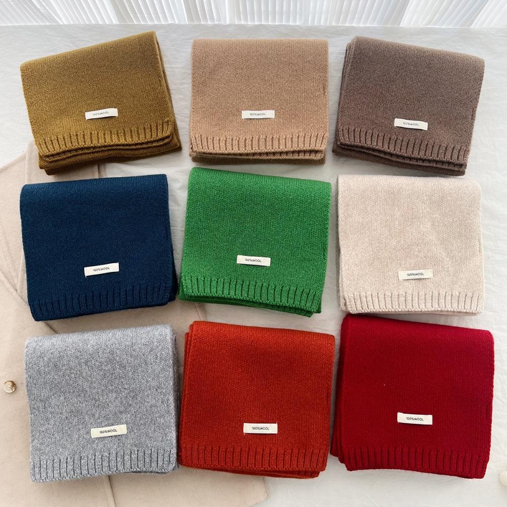 Gestrickter Schal Damen Wolle Winter Warme Schals Helles Einfarbiges Design Verdickter Schal Weicher Kaschmir-Pashmina Hals