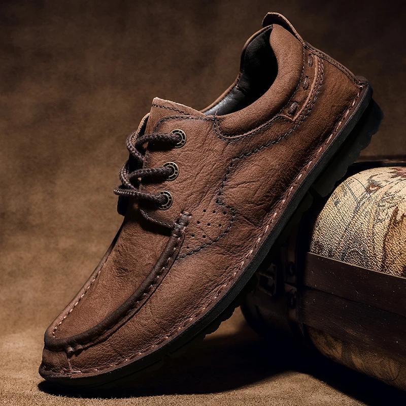 Fashion New High Quality Men Hiking Shoes Genuine Leather Casual Shoes Hand-stitching Male Treking Shoes Versatile Sneakers Oxford Shoes