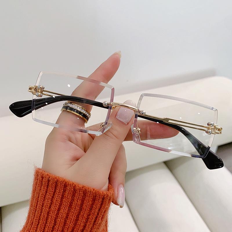 Trendiga ramlösa solglasögon för kvinnor med gradient - Fyrkantig design med skurna kanter