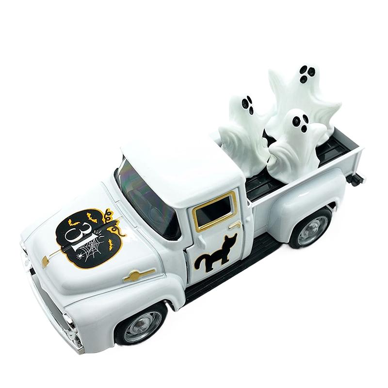 New Halloween Retro Truck Coffee Bar Decor, Mini Cute Farmhouse Style Halloween Metal Truck Decor Gifts, Vintage Diecast Model