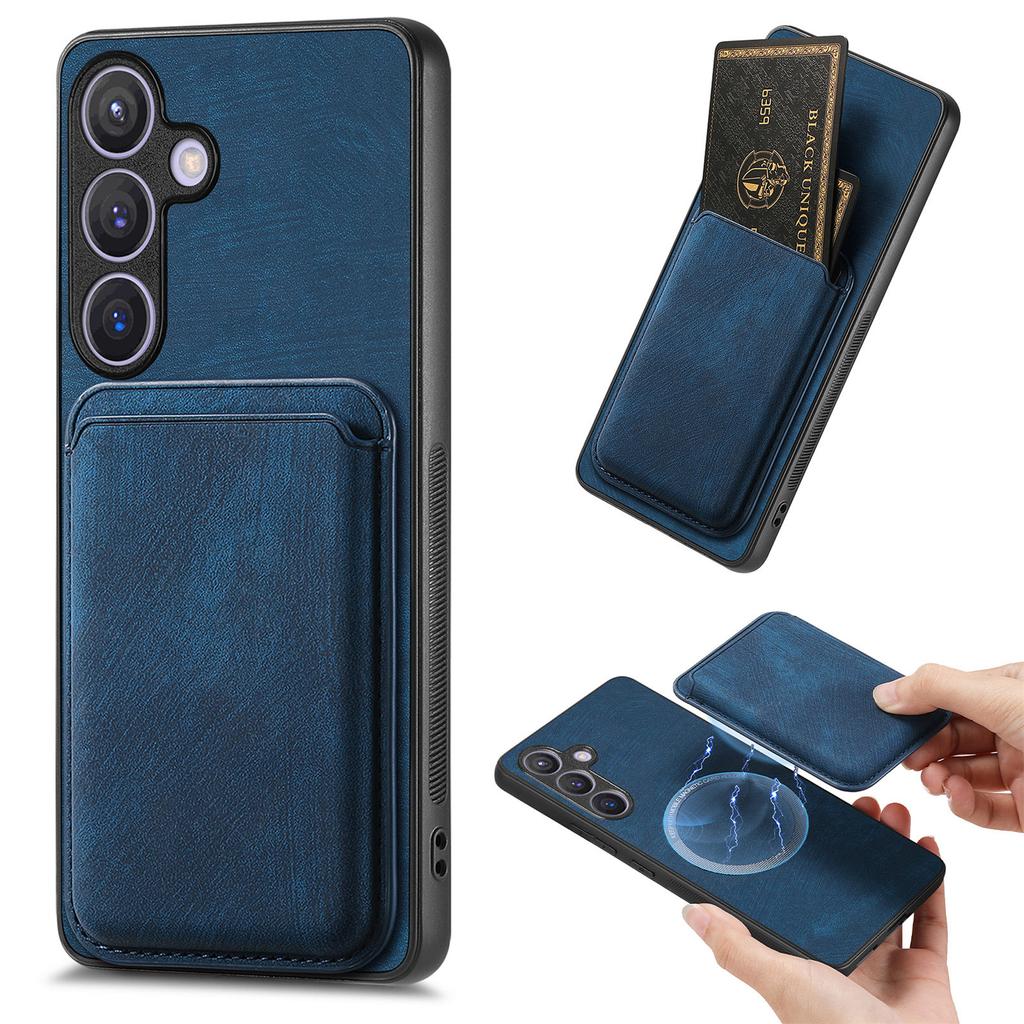 For Samsung Galaxy S24 Case Compatible with MagSafe Leather Back Cover with Detachable Card Holder