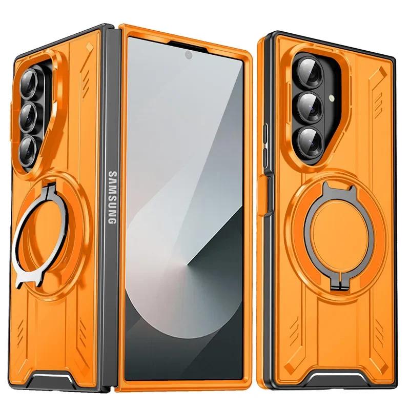 

Бронированный чехол для Samsung Galaxy Z Fold 7 5G с защитой камеры-слайдера, чехол для телефона для Galaxy Z Fold 6 с магнитной подставкой-кольцом Galaxy Z Fold7 оранжевый