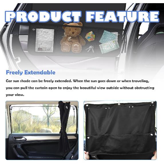 2PCS Suction Cup Car Window Shade For Baby,Upgraded Window Shade For Baby In Car With 3 Mesh Pockets For Storing Toys/Umbrellas,Foldable &