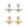 Silver Plated CZ Bee & Flower Convertible Stud Earrings, Sparkling Yellow Bee & Daisy Double-Sided Earrings for Women