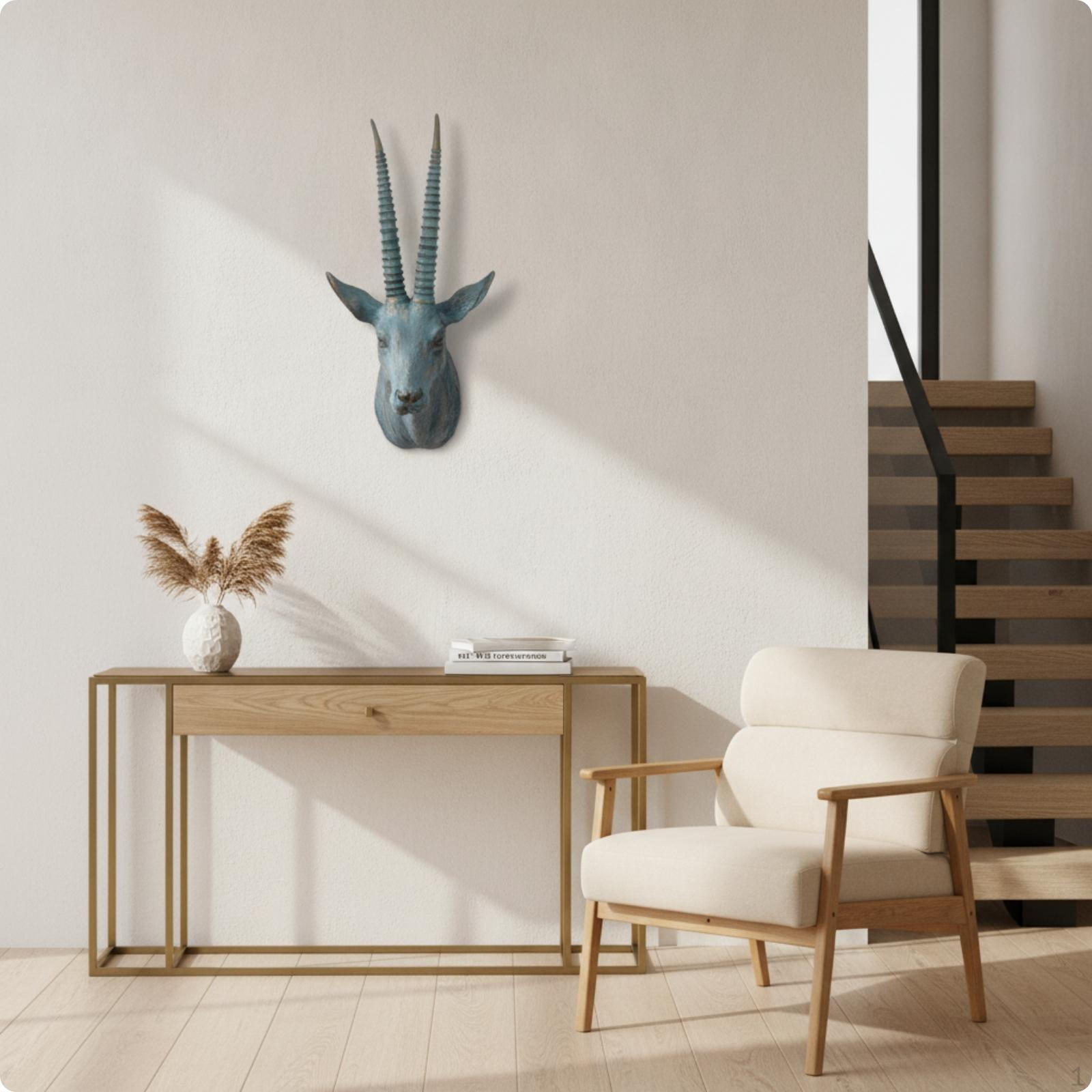 Faux Antelope Head Wall Decor Sculpture HandPainted Textured for Living