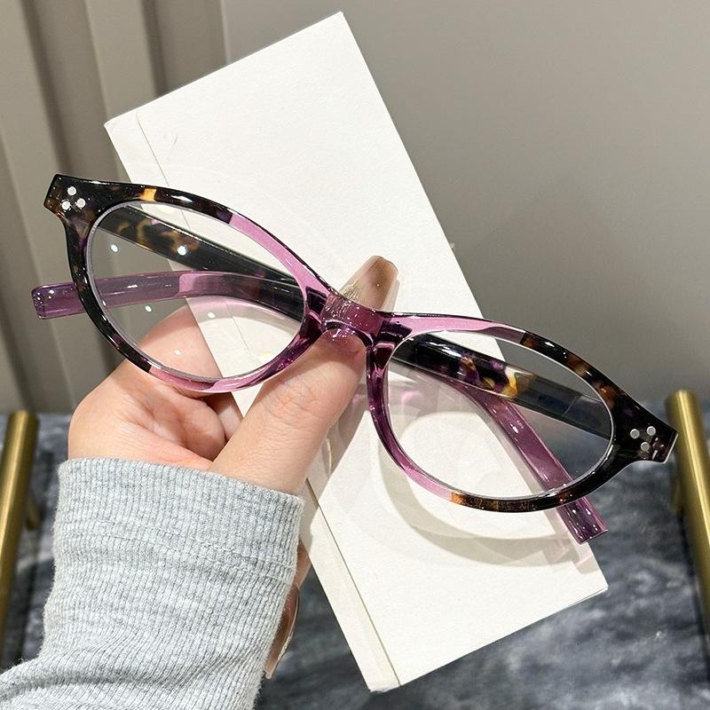 Новые стильные овальные очки для чтения для женщин Модные элегантные кошачий глаз Антисиний свет Высокая четкость Очки для пресбиопии +1 фиолетовый