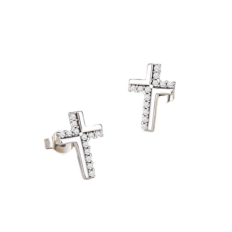 Boucles d'oreilles simples pour femmes avec croix plaqué or véritable incrusté de zirconium tempérament polyvalent accessoires de boucles d'oreilles
