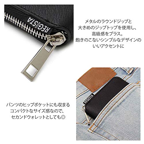 [Register] Men's Bifold Mini Wallet with Box-Shaped Coin Purse and Zipper, Saffiano, Black, Free Size