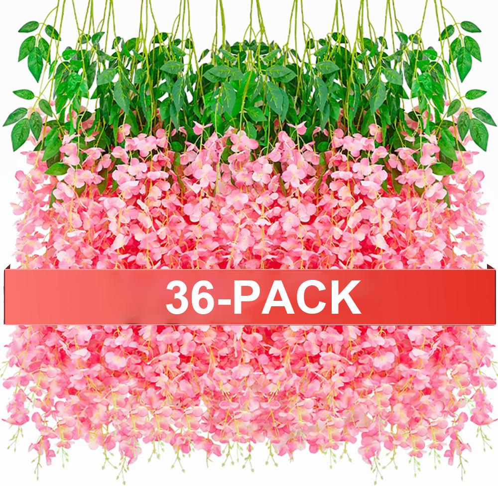 

36 PACK Artificial Fake Wisteria Flowers Hanging Garland for Wall Outdoor Garden Wedding Party Decoration Home Interior Decor