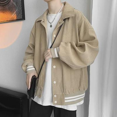 Men's Khaki Lapel Baseball Jacket - Autumn/Winter Trend, Hong Kong Style, Loose Fit, Versatile Student Top