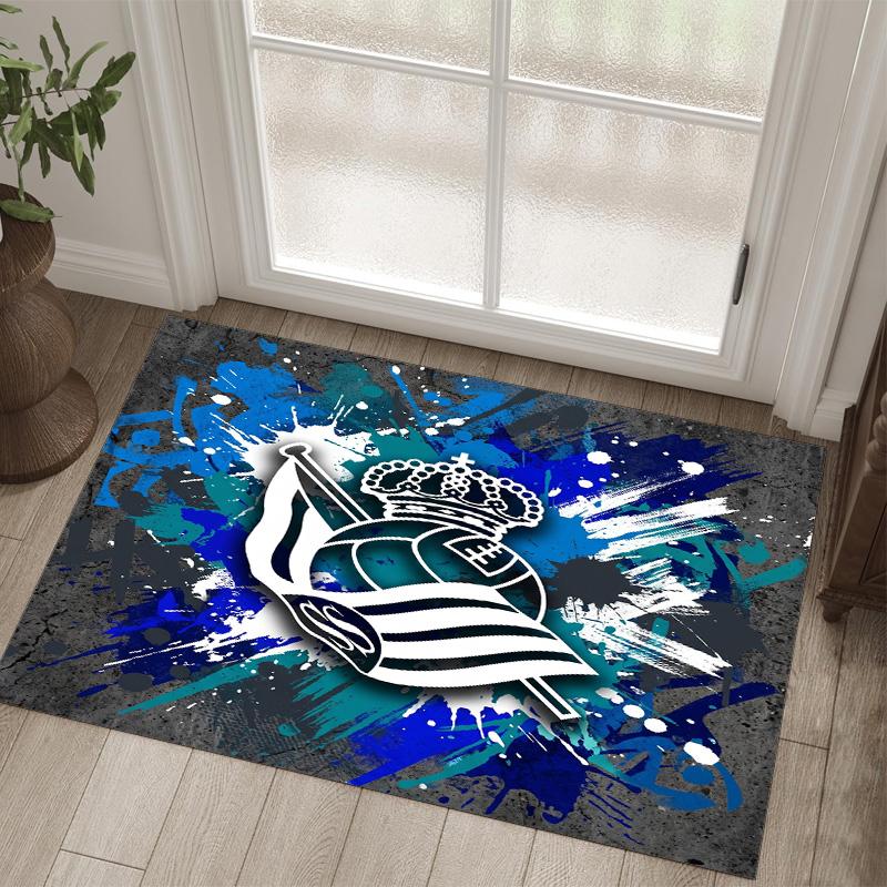 Real Sociedad FC Design Crystal Velvet Carpet Cozy Non?Slip Printed Rug For Bedroom Living Room Entrance