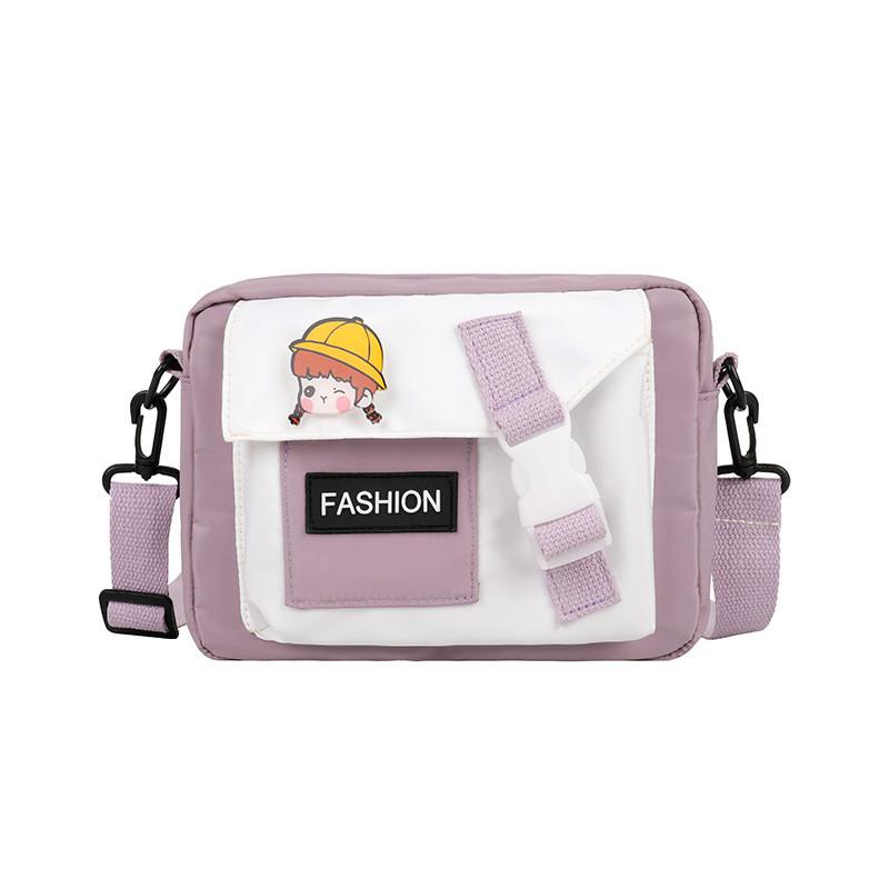 Cute canvas bag women's 2025 new Japanese shoulder small square bag ins fresh contrasting color student messenger bag tide
