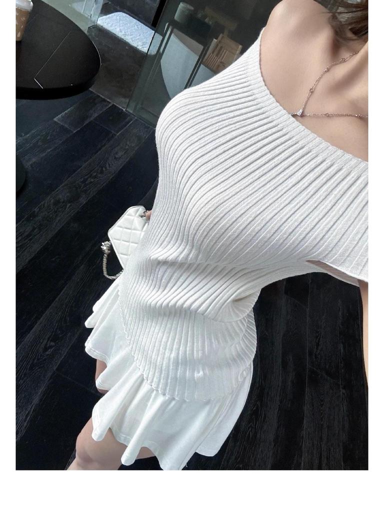 Director Du's Simple & Charming Summer Knitted One-Shoulder Slim-Fit Korean Style Women's Top