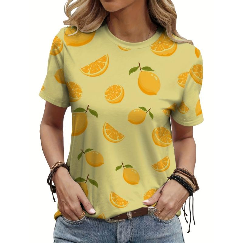 

Fashionable Casual Vegetable Fruit Orange Graphic Round Neck Short Sleeve S