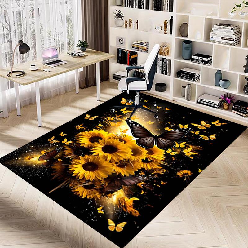 1PC Butterfly Sunflower Non-Slip Floor Carpet, Office, Family, Bedroom, Studio - Large Area Rug,Decorative Mat, Longlasting Material-C0454