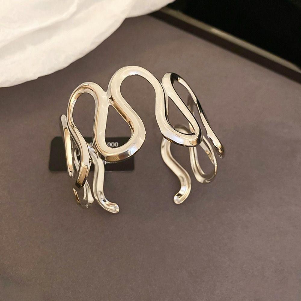 S/Round Shape Irregular Wide Bracelet Wave Opening Retro Hand Ring Zinc Zinc Alloy Wide Opening Bangle Gift