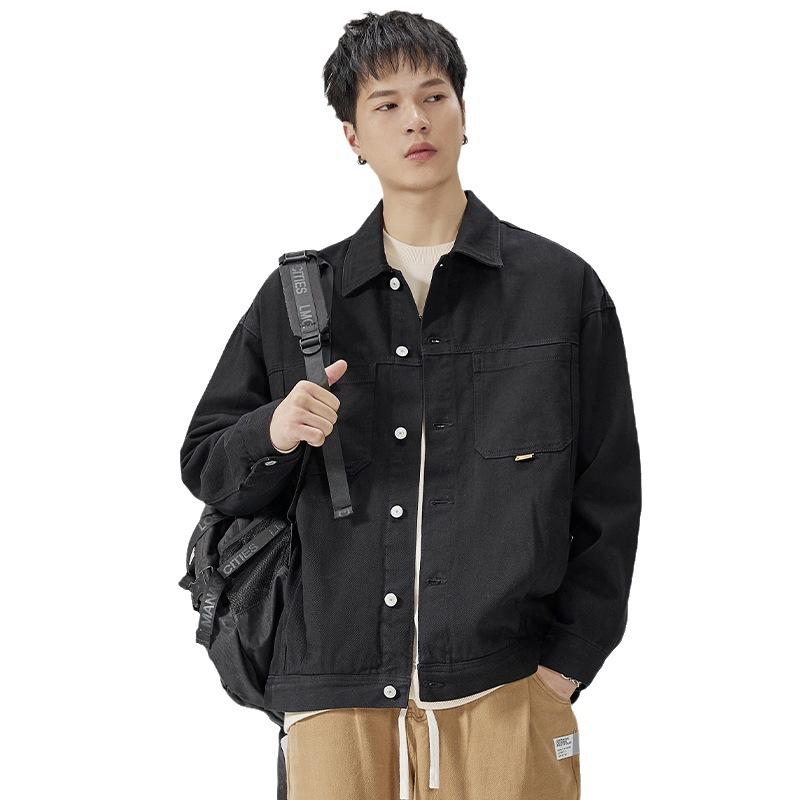 Black Denim Jacket Men'S Loose Large Size Trendy Brand Retro Men'S Tooling Jacket Top Trend