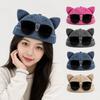 Cute Dome Melon Cap Cat Ears Bucket Cap Fashion Brimless Hat with Sunglasses Outdoor