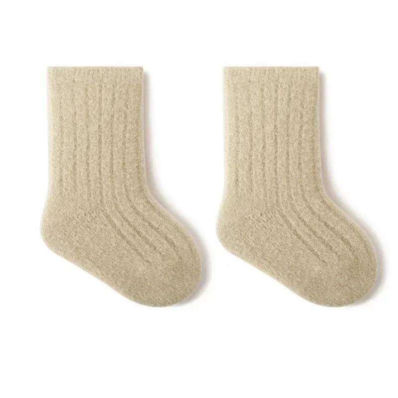 Podzim Zima Nové Dětské Ponožky Zesílený Samet Froté Novorozený Chlapec Dívka Teplé Podkolenky Jednobarevné Pletené Kojenecké Dětské Středně Vysoké Ponožky