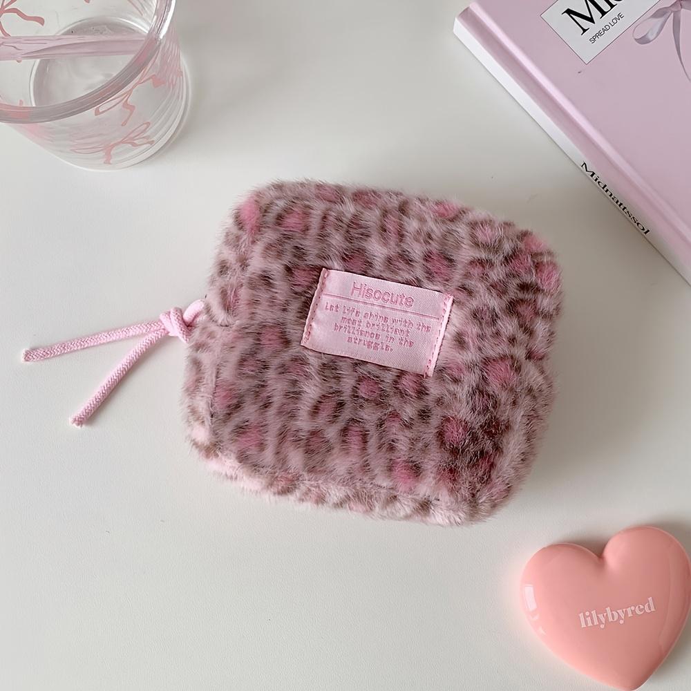 1Pc Leopard Print Plush Makeup Bag, Winter Warm Mini Square Makeup Bag, Lipstick Case, Cosmetic Storage Bag, Multifunctional Design, Suitable