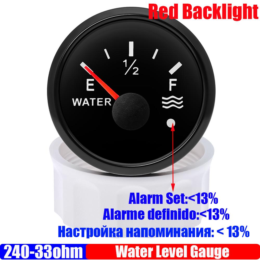 

Поплавковый датчик уровня воды 240-33 Ом + указатель уровня воды 52 мм с сигнализацией, красный светодиодный индикатор счетчика воды для авто, морской катер 12 В 24 В