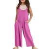 Summer Kids Solid Color Casual Strap Romper Pocket Girls Loose Romper