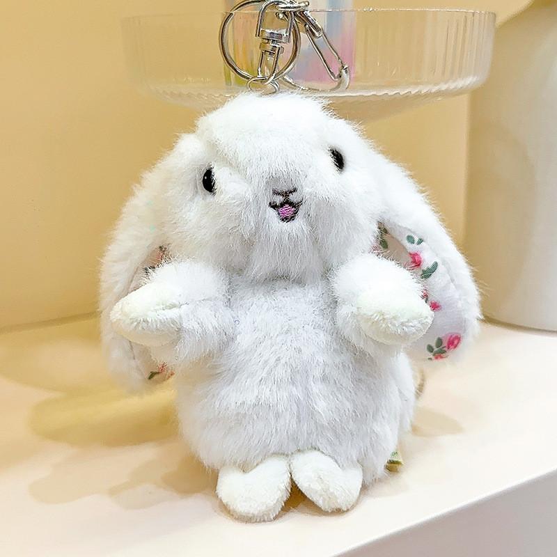 Hanging Rustic Ear Rabbit Plush Pendant With Broken Flowers Inside Ears For Gift