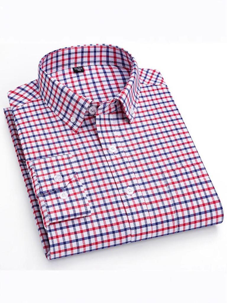 2025 Men's Striped Cotton Oxford Long Sleeve Button-Down Cardigan Shirt, Plus Size Available