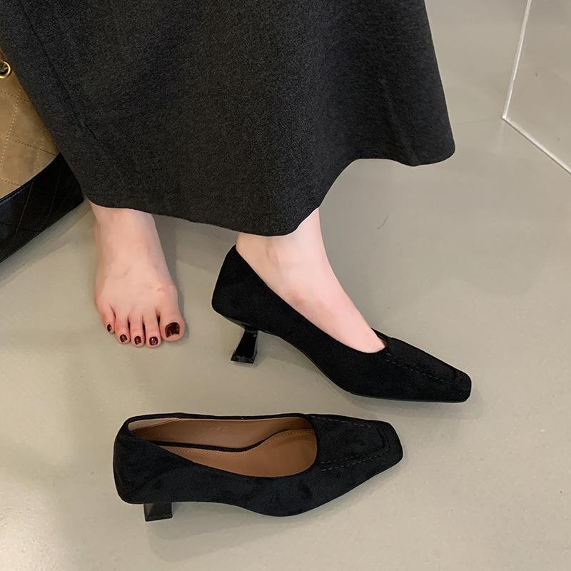 High heels women's autumn square head Mary Jane women's shoes one-pedal stiletto shoes commuting light mouth single shoes