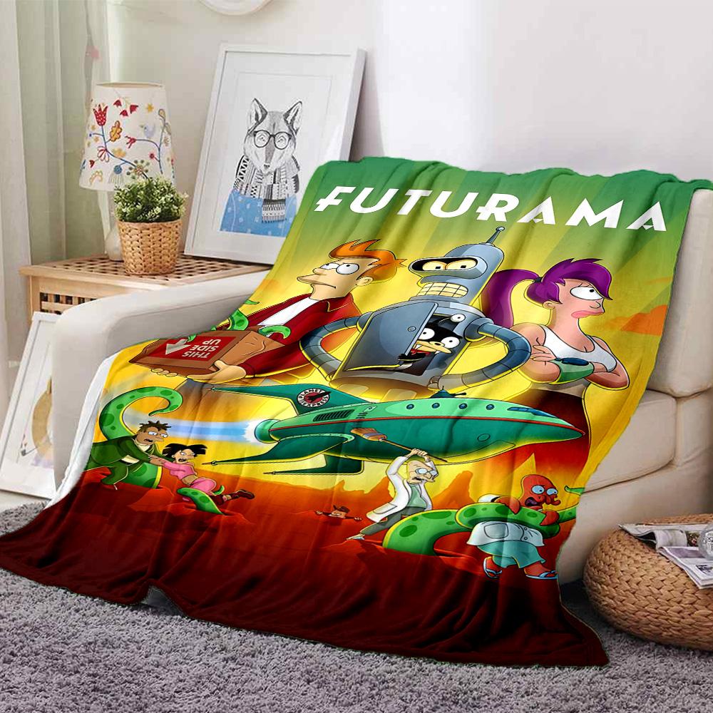 Futurama Robots Aliens Adventure Flannel Blanket Super Soft Warm Cozy Blanket For Sofa Bed Office Travel Allseason Home Decor Gift