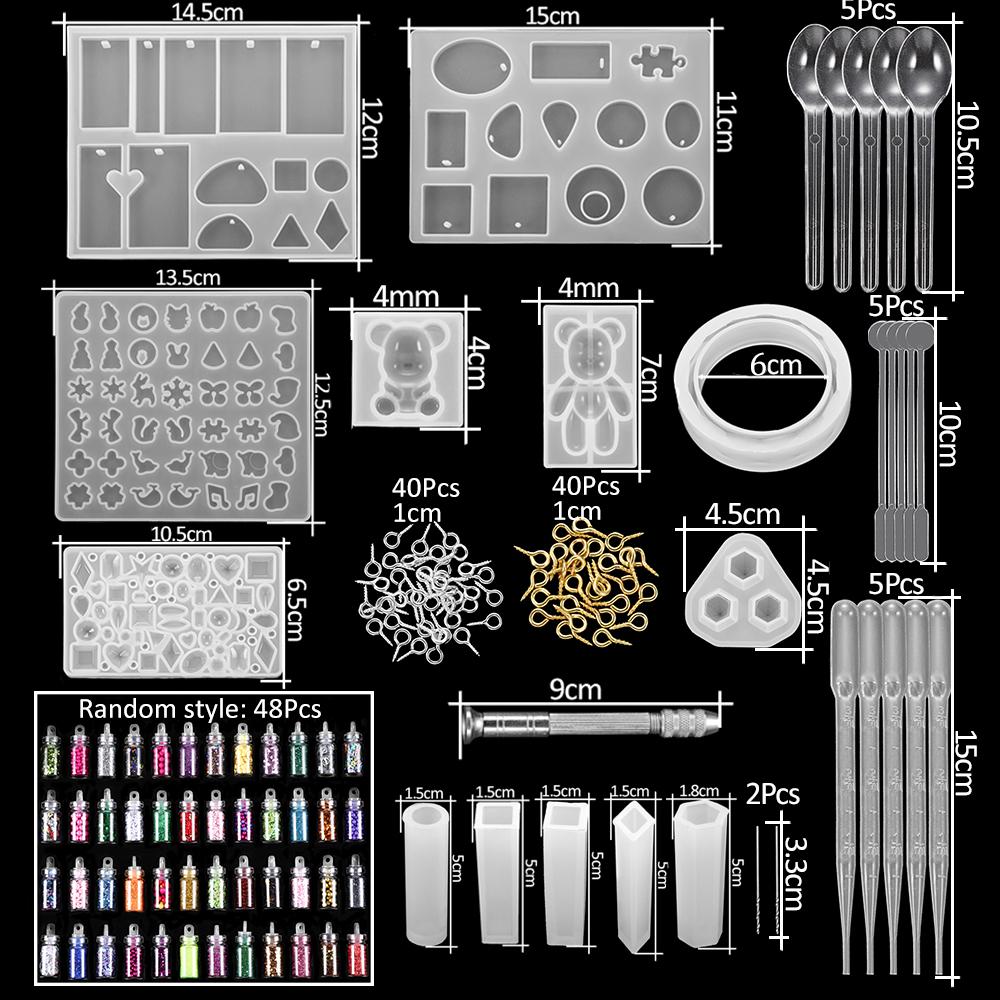 Resin Molds Silicone Kits with Epoxy Resin Supplies Dried Flowers Sparkling Powder DIY Necklace Earrings Pendant Jewelry Making