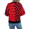 Womens Knitted Sweater Crew Neck Long Sleeve Sweatershirt Loose Dot Checkered Pullover Jumpers