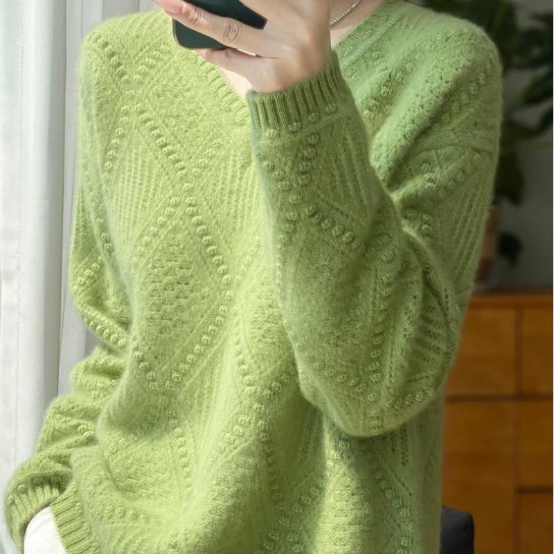 Sweater for Women Autumn Winter Thickened Pullover Warm Knitted Striped Crew Neck Base Layer Stretchy Long Sleeve Oversize Jumper Tops