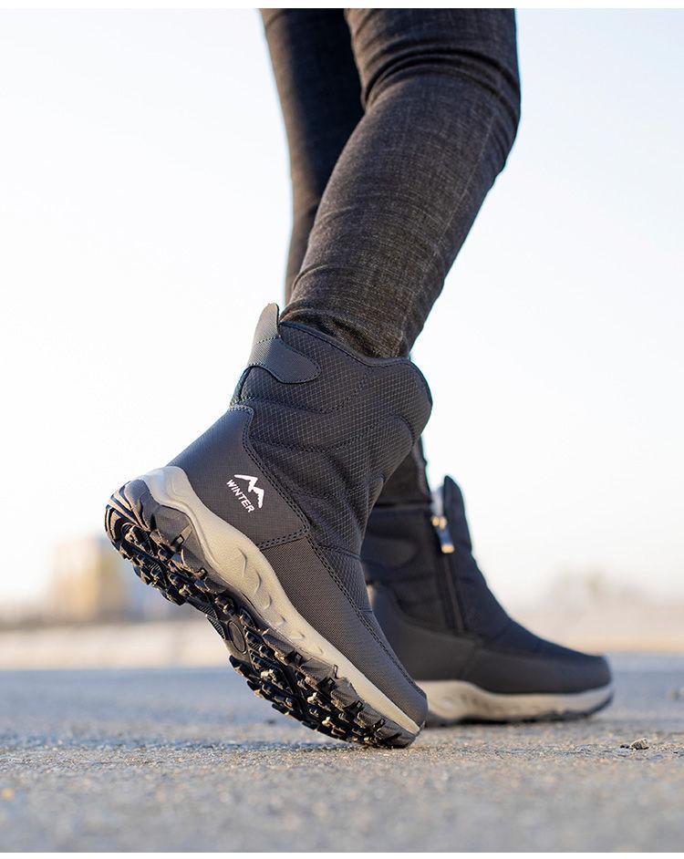 Men's High-Top Waterproof Wool Snow Boots - Warm Outdoor Ankle Cotton Shoes