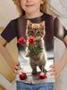 2025 Girl Clothes 3D Print Cute Cat Crew Neck Short Sleeves Graphic T Shirts Summer Streetwear Fashions T-Shirts for Children