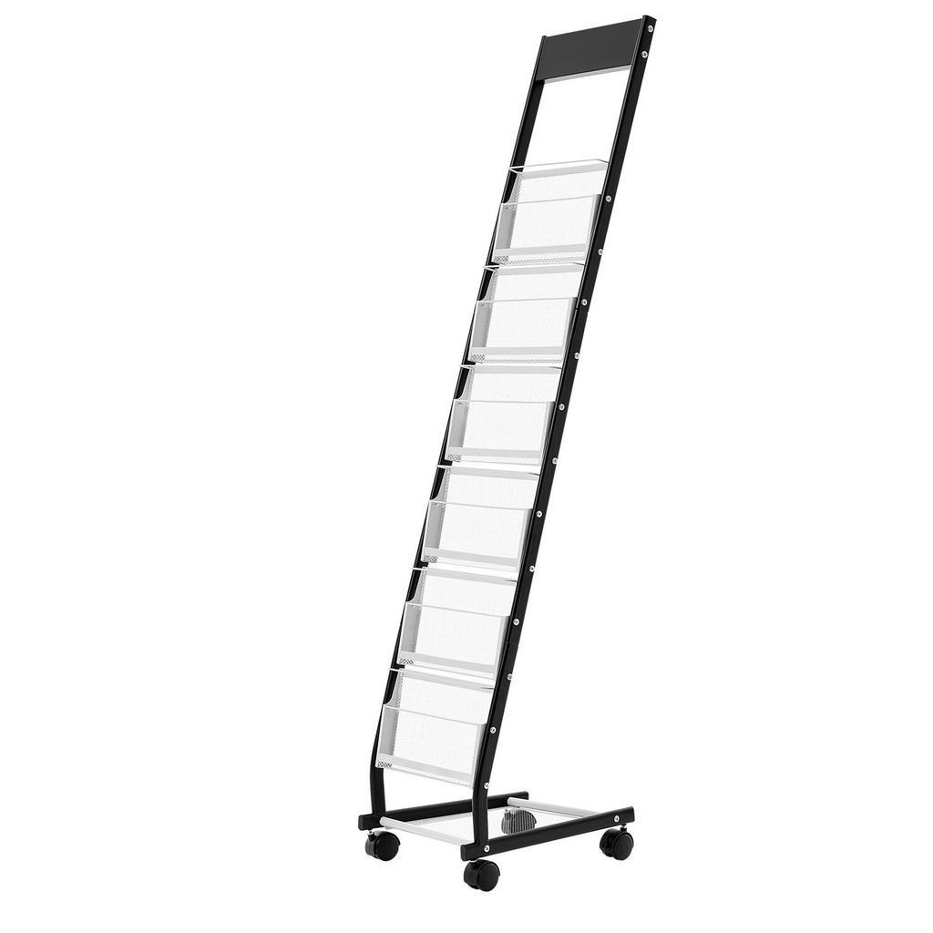 Brochure Display Rack, Narrow 6-Tier Magazine Literature Display Stand with Wheels, Metal Floor Standing Magazine Rack, Movable Newspaper Catalog