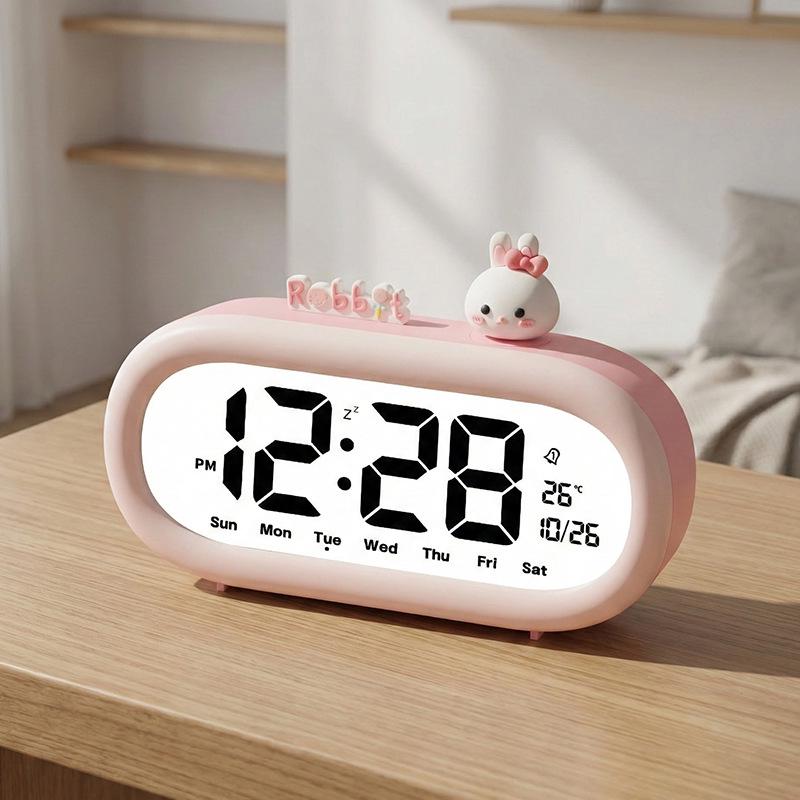 Children's Cartoon LCD Desktop Alarm Clock - Mute, Electronic for Bedroom or Study
