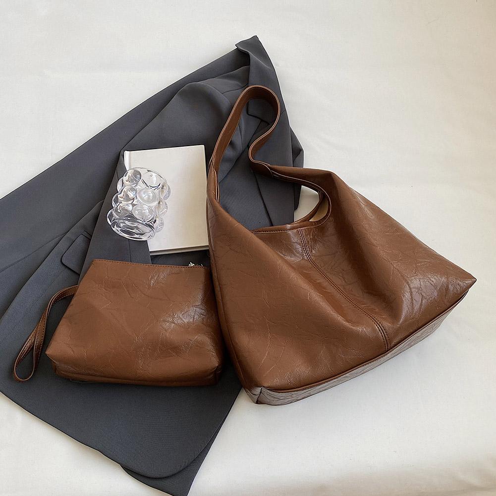 Women Leather Shoulder Bag Fashion Hobo Bag and Clutch Casual 2pcs Shoulder Bag and Handbag Set Satchel Hobo Bag Commuting Bag