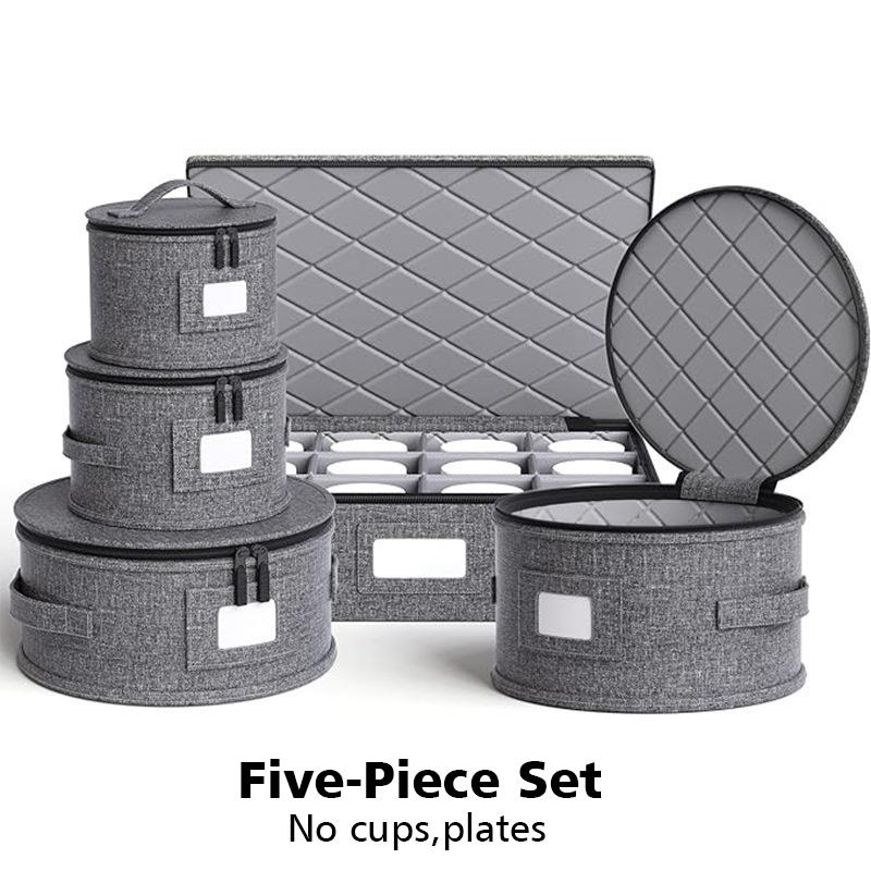 

5 шт. Хранение посуды Ударопрочный Дизайн круглого ведра Пылезащитный Несколько отделений Удобный Серый 5PCS серый