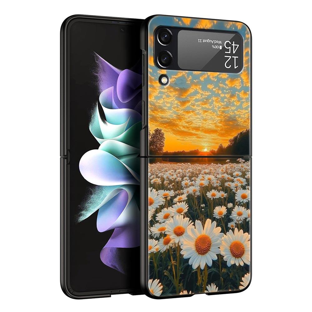 Phone Case for Samsung Galaxy Z Flip 3 4 5 6 7 Folding Shell For Samsung Z Flip4 Flip5 PC Hard Cover Soft Pale Little Flower